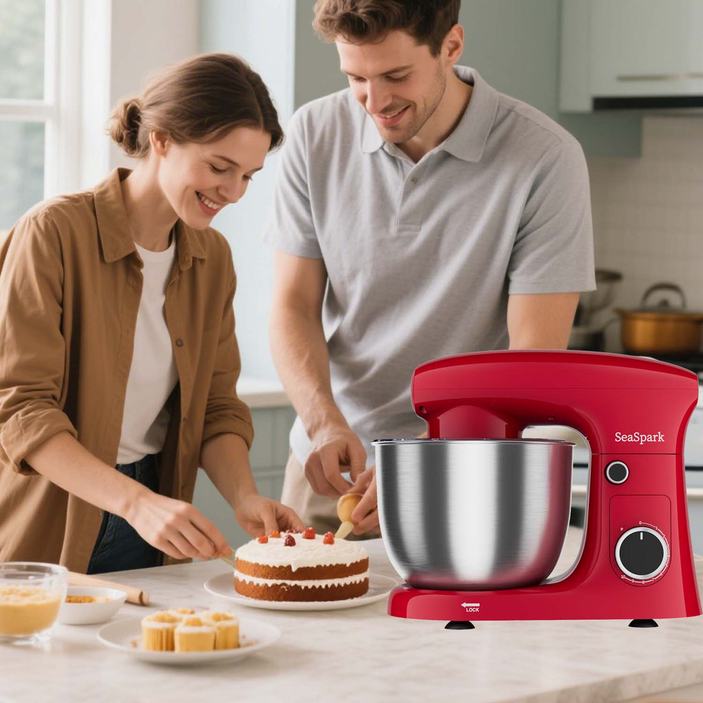 3-IN-1 10-speed Tilting Mixer with Pulse Button, Including 5.5QT Stainless Steel Bowl, Dough Hook, Mixer, Egg Mixer, Spatula-Red, Hand Mixer for Baking, Kitchen Appliance, Baking Essentials, Compact Design, Modern Kitchen Tool