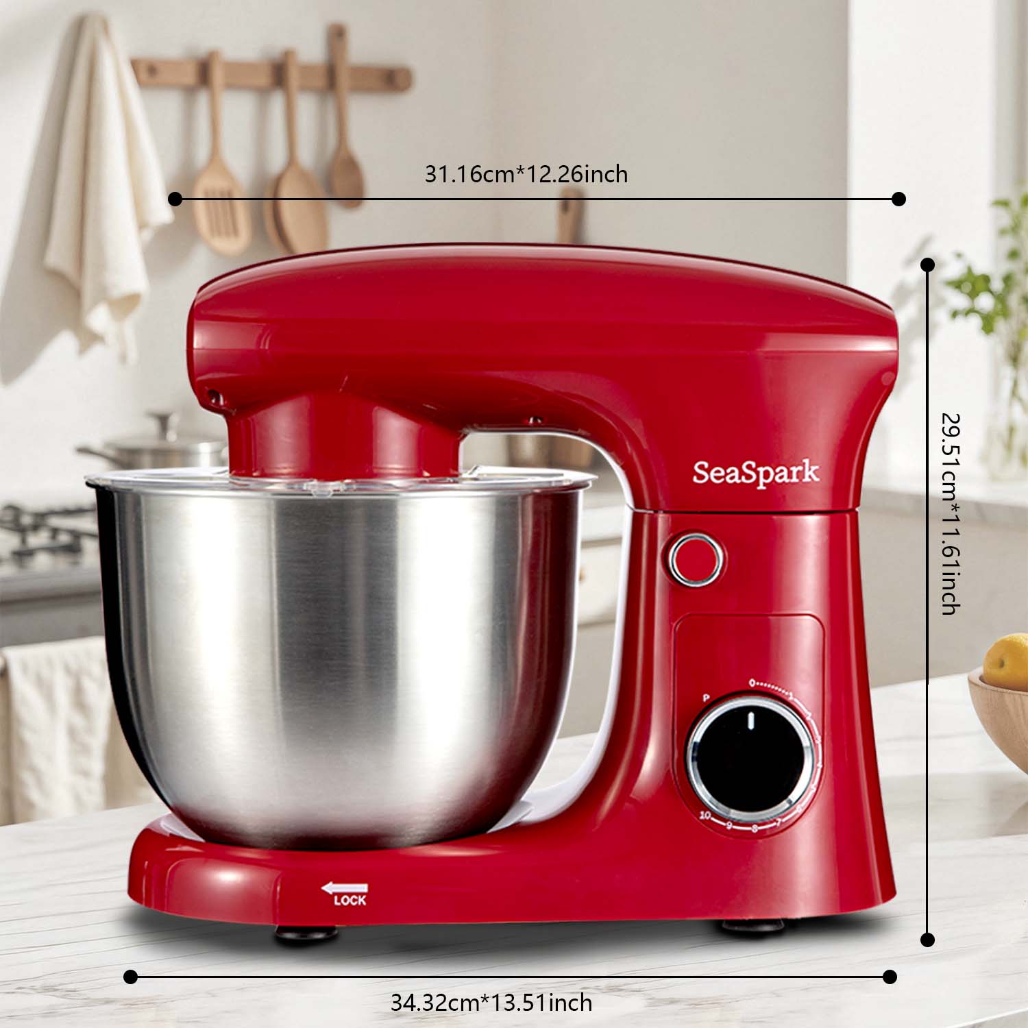 3-IN-1 10-speed Tilting Mixer with Pulse Button, Including 5.5QT Stainless Steel Bowl, Dough Hook, Mixer, Egg Mixer, Spatula-Red, Hand Mixer for Baking, Kitchen Appliance, Baking Essentials, Compact Design, Modern Kitchen Tool