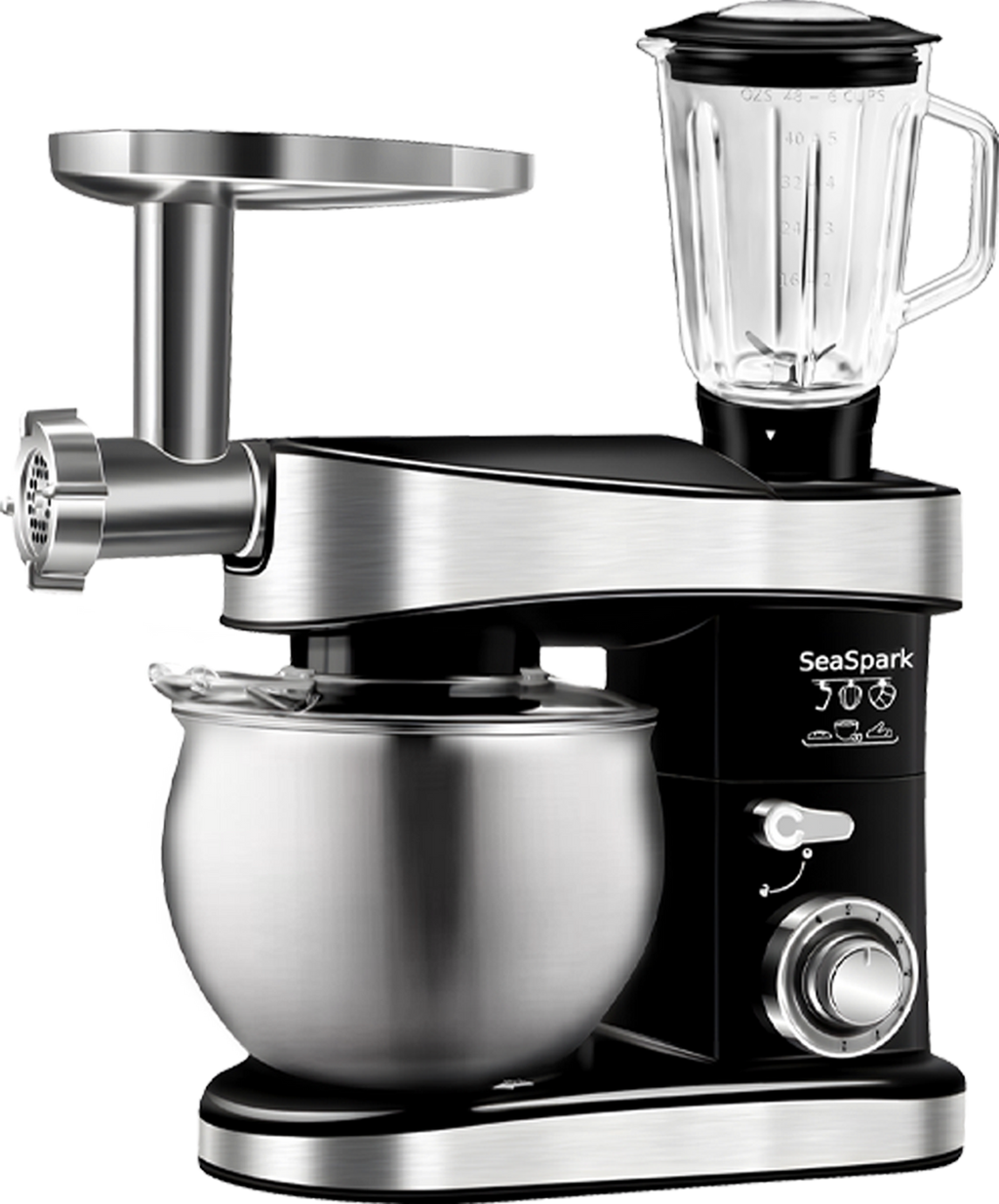 1PC Stand Mixers,6-in-1 6-speed with Pulse Button, Accessories 6.3QT Stainless Steel Bowl, Mixer, Dough Hook, Egg Beater, Spatula, Juicer Accessories, Meat Grinder Accessories and Noodle Pressing Accessories,black