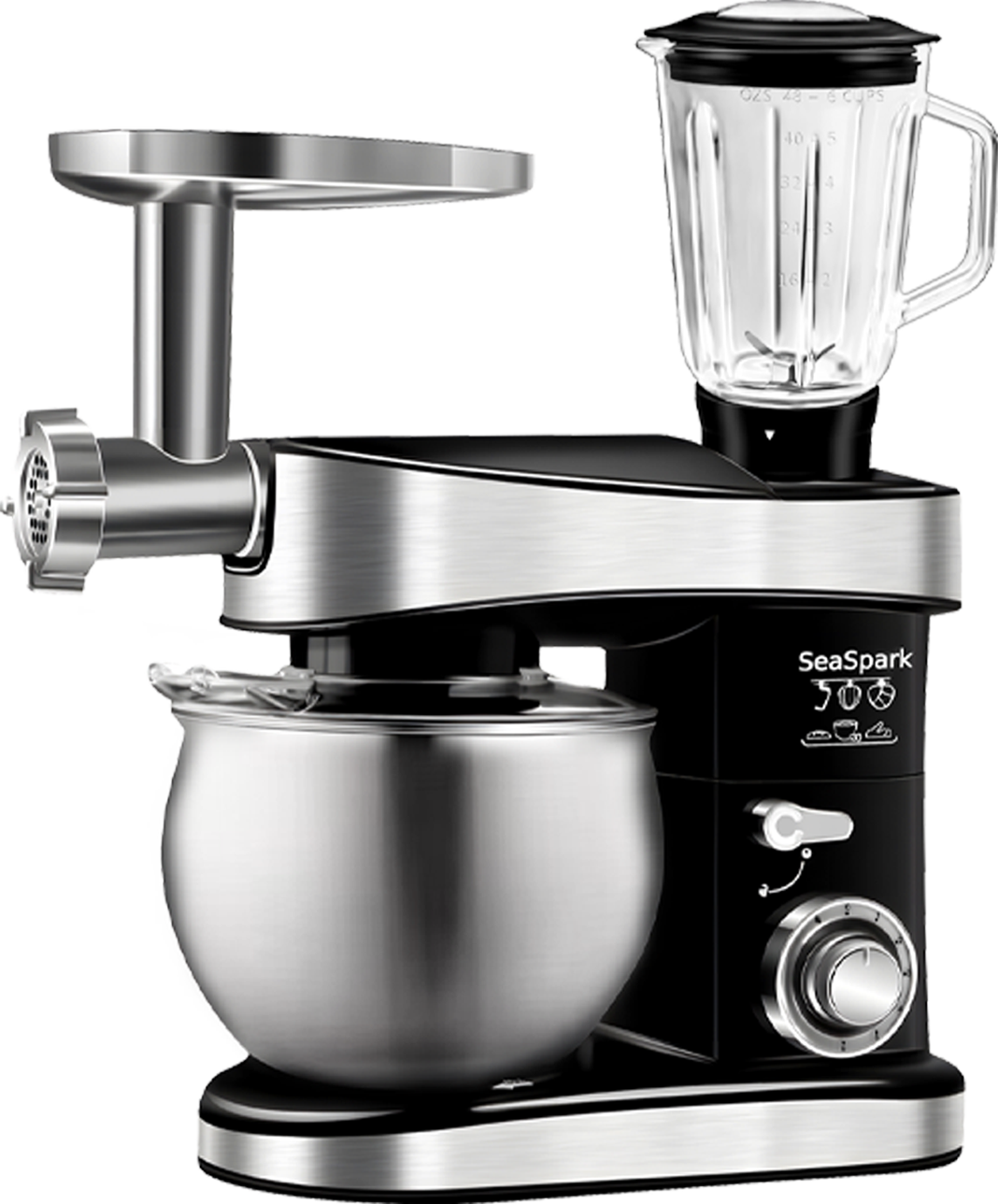 1PC Stand Mixers,6-in-1 6-speed with Pulse Button, Accessories 6.3QT Stainless Steel Bowl, Mixer, Dough Hook, Egg Beater, Spatula, Juicer Accessories, Meat Grinder Accessories and Noodle Pressing Accessories,black