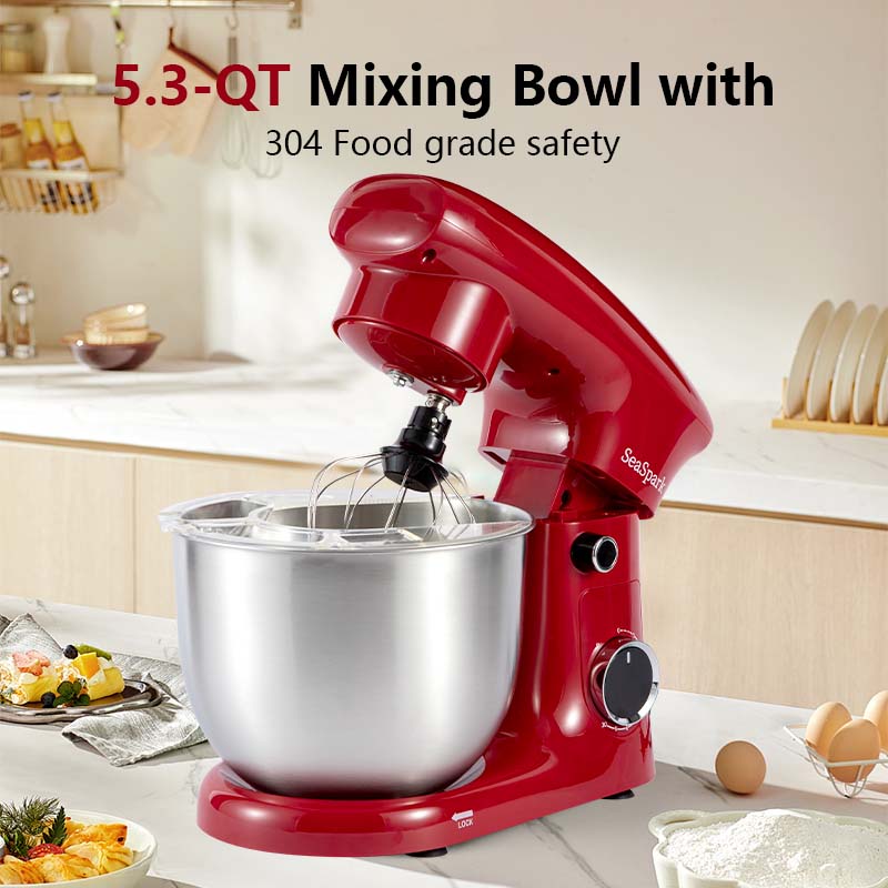 3-IN-1 10-speed Tilting Mixer with Pulse Button, Including 5.5QT Stainless Steel Bowl, Dough Hook, Mixer, Egg Mixer, Spatula-Red, Hand Mixer for Baking, Kitchen Appliance, Baking Essentials, Compact Design, Modern Kitchen Tool