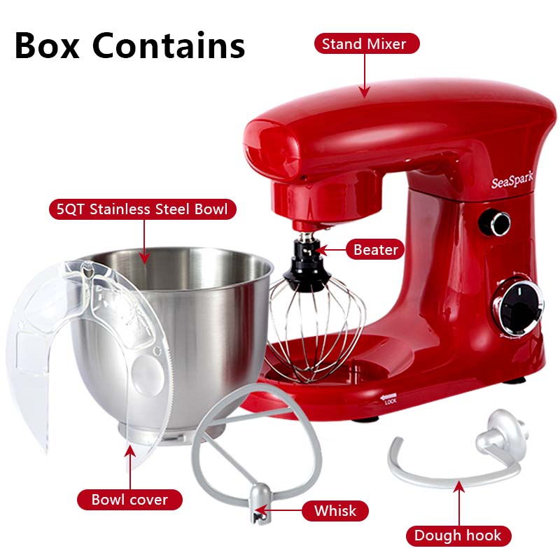 3-IN-1 10-speed Tilting Mixer with Pulse Button, Including 5.5QT Stainless Steel Bowl, Dough Hook, Mixer, Egg Mixer, Spatula-Red, Hand Mixer for Baking, Kitchen Appliance, Baking Essentials, Compact Design, Modern Kitchen Tool