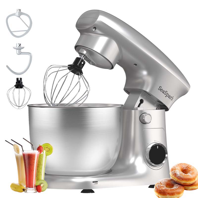 3-IN-1 10-speed Tilting Mixer with Pulse Button, Including 5.5QT Stainless Steel Bowl, Dough Hook, Mixer, Egg Mixer, Spatula-SIlvery, Mixer for Baking, Mixer Grinder for Kitchen, Kitchen Mixer, Mixer Blender, Mixer Grinder