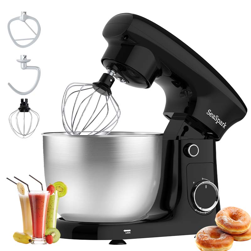 3-IN-1 10-speed Tilting Mixer with Pulse Button, Including 5.5QT Stainless Steel Bowl, Dough Hook, Mixer, Egg Mixer, Spatula-Black, Mixer for Baking, Stand Mixer for Baking Heavy Duty, Kitchen Mixer