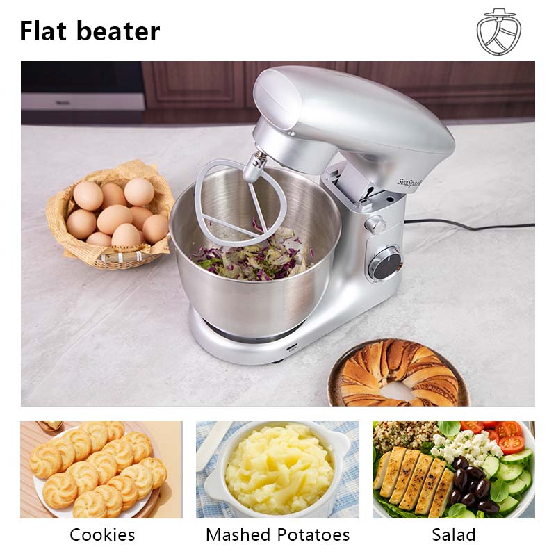 3-IN-1 10-speed Tilting Mixer with Pulse Button, Including 5.5QT Stainless Steel Bowl, Dough Hook, Mixer, Egg Mixer, Spatula-SIlvery, Mixer for Baking, Mixer Grinder for Kitchen, Kitchen Mixer, Mixer Blender, Mixer Grinder