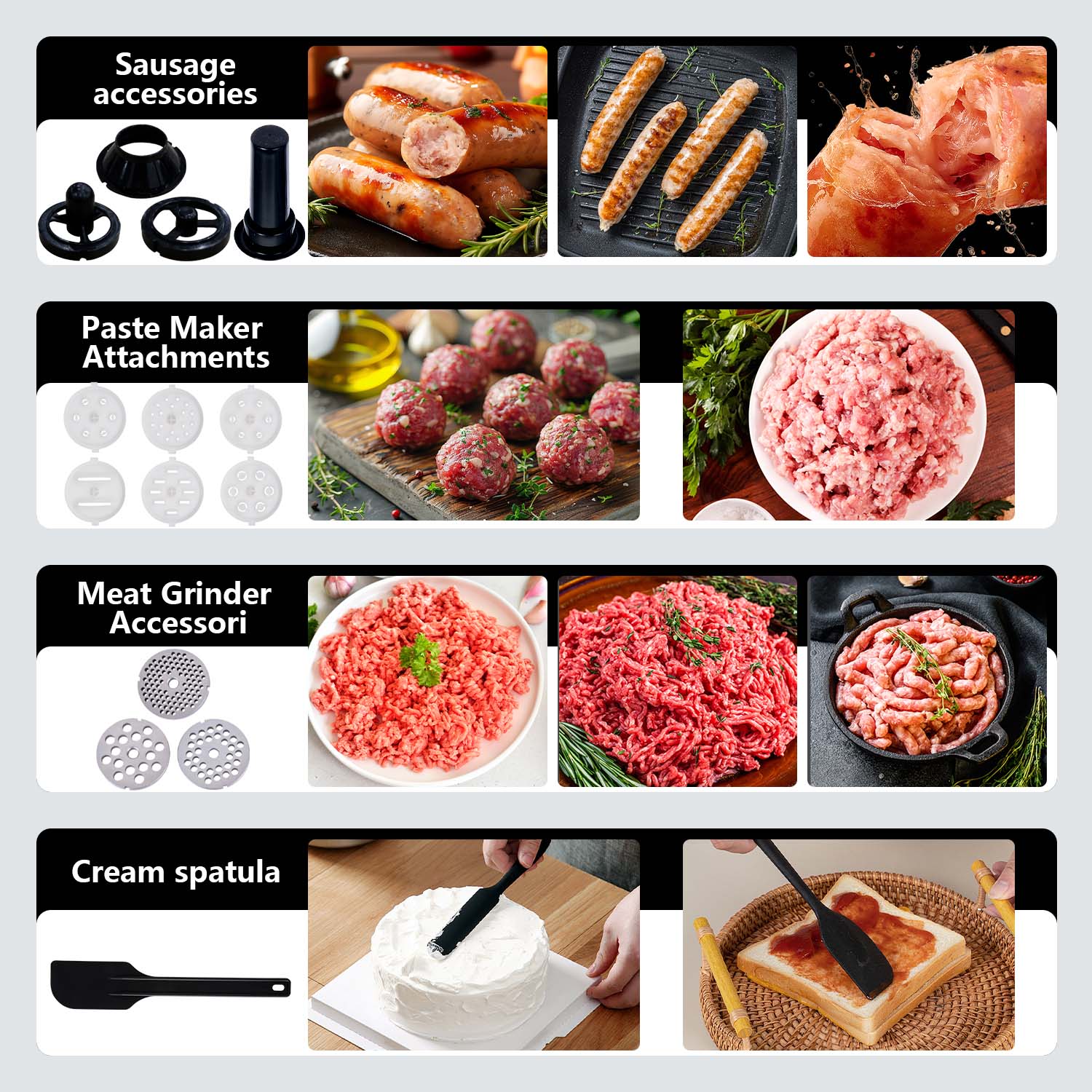 1PC Stand Mixers,6-in-1 6-speed with Pulse Button, Accessories 6.3QT Stainless Steel Bowl, Mixer, Dough Hook, Egg Beater, Spatula, Juicer Accessories, Meat Grinder Accessories and Noodle Pressing Accessories,black