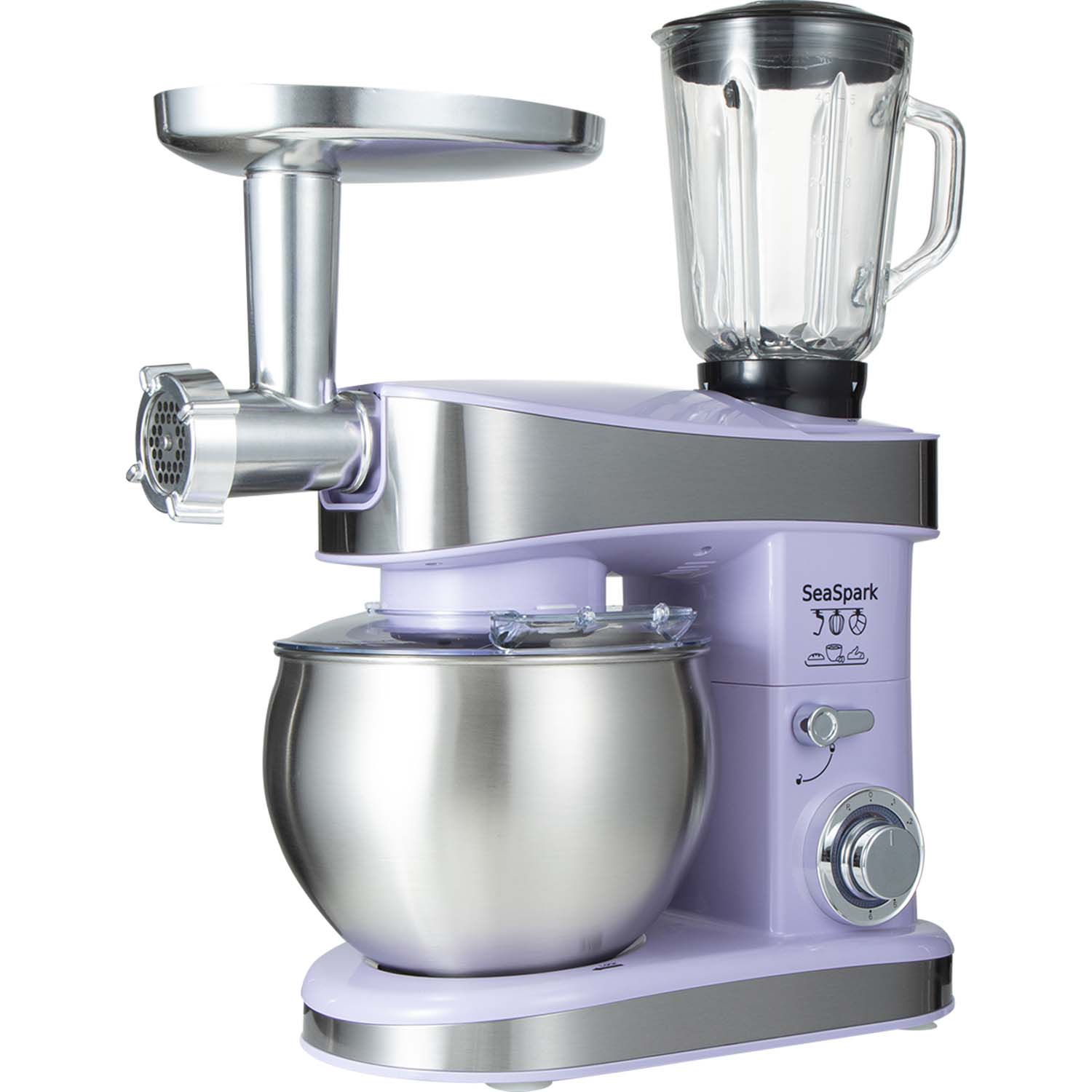 1PC Stand Mixers,6-in-1 6-speed with Pulse Button, Accessories 6.3QT Stainless Steel Bowl, Mixer, Dough Hook, Egg Beater, Spatula, Juicer Accessories, Meat Grinder Accessories and Noodle Pressing Accessories,purple