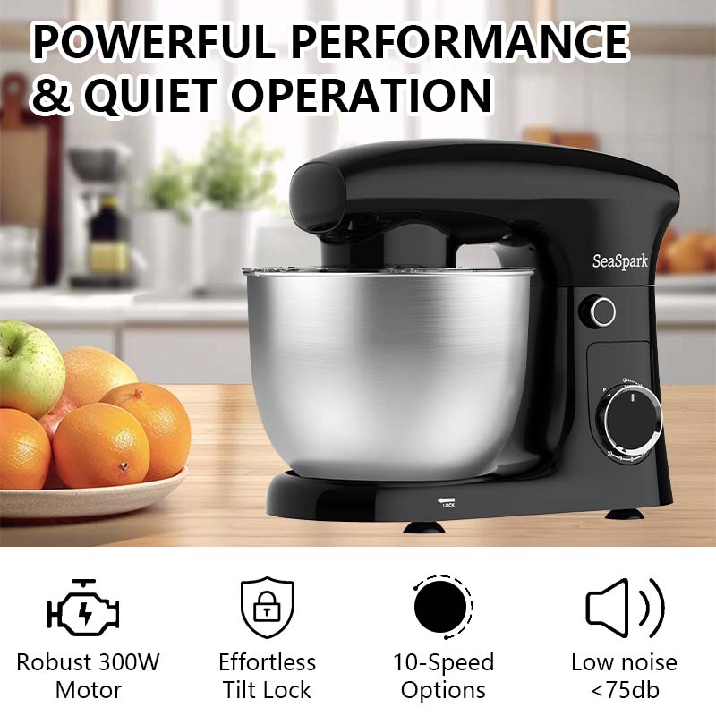 3-IN-1 10-speed Tilting Mixer with Pulse Button, Including 5.5QT Stainless Steel Bowl, Dough Hook, Mixer, Egg Mixer, Spatula-Black, Mixer for Baking, Stand Mixer for Baking Heavy Duty, Kitchen Mixer