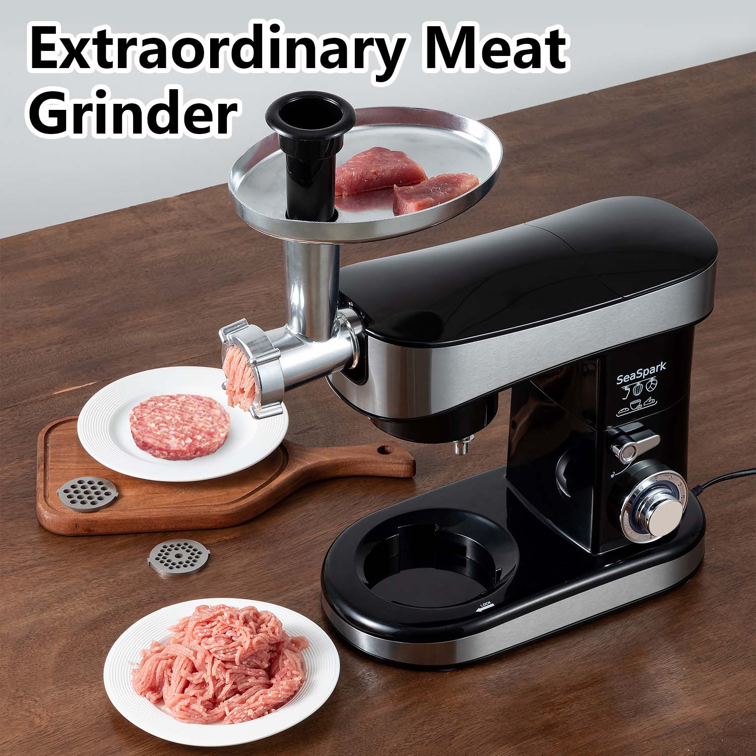 1PC Stand Mixers,6-in-1 6-speed with Pulse Button, Accessories 6.3QT Stainless Steel Bowl, Mixer, Dough Hook, Egg Beater, Spatula, Juicer Accessories, Meat Grinder Accessories and Noodle Pressing Accessories,black