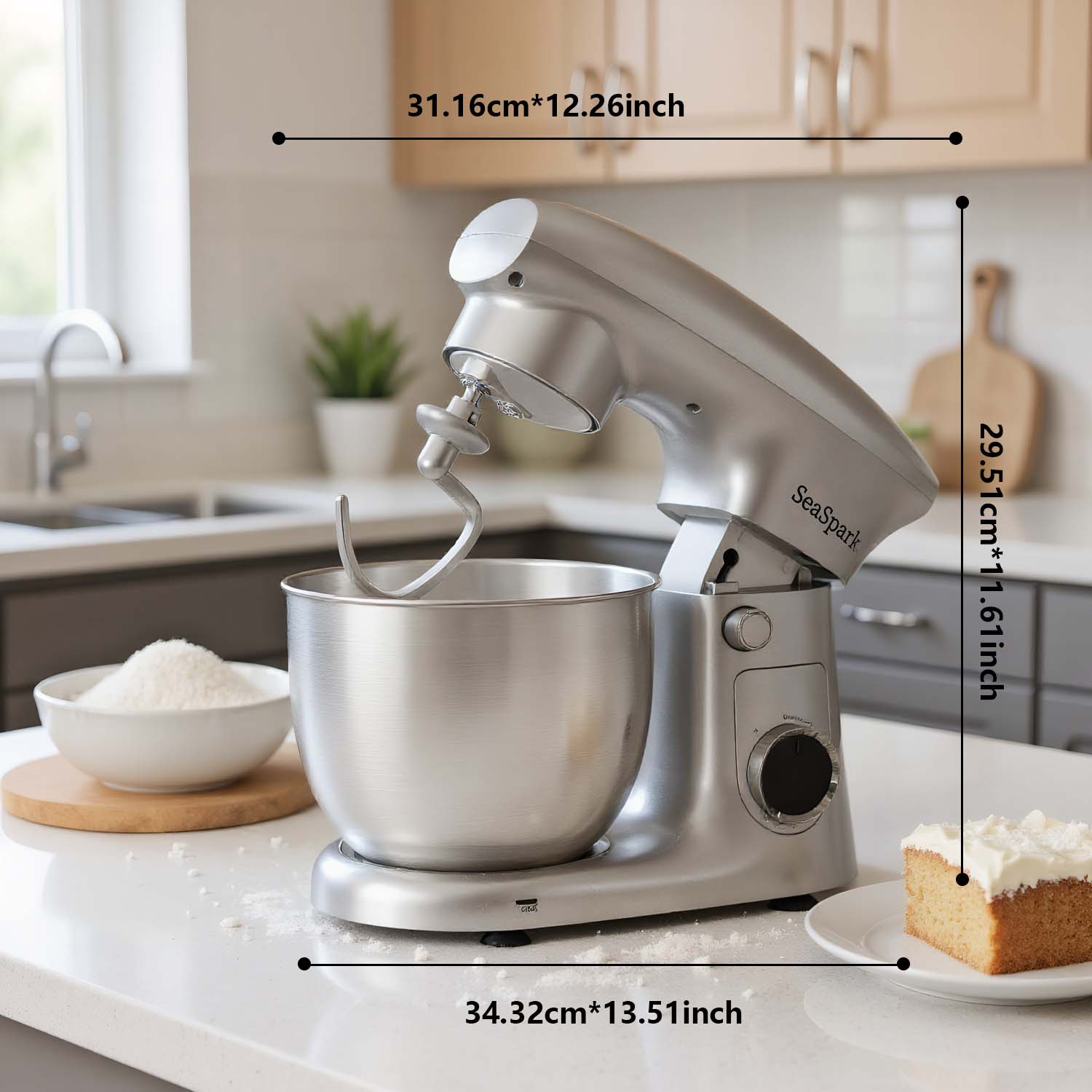 3-IN-1 10-speed Tilting Mixer with Pulse Button, Including 5.5QT Stainless Steel Bowl, Dough Hook, Mixer, Egg Mixer, Spatula-SIlvery, Mixer for Baking, Mixer Grinder for Kitchen, Kitchen Mixer, Mixer Blender, Mixer Grinder